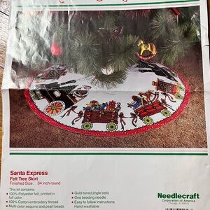 Vintage Santa Express Wonderart Needlecraft Felt Tree Skirt